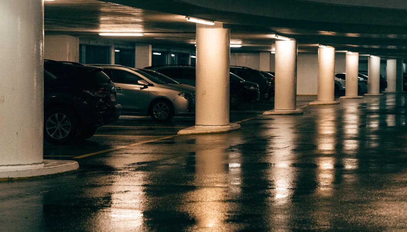 Quiet car park entrance near Sydney Airport at blue hour