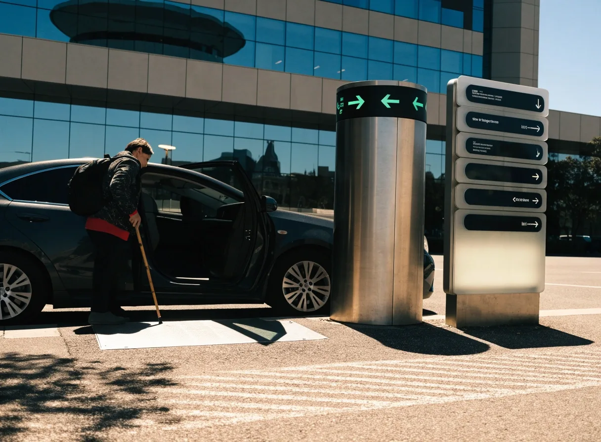 Accessible parking bay kept clear inside a Sydney Airport car park near the lift lobby