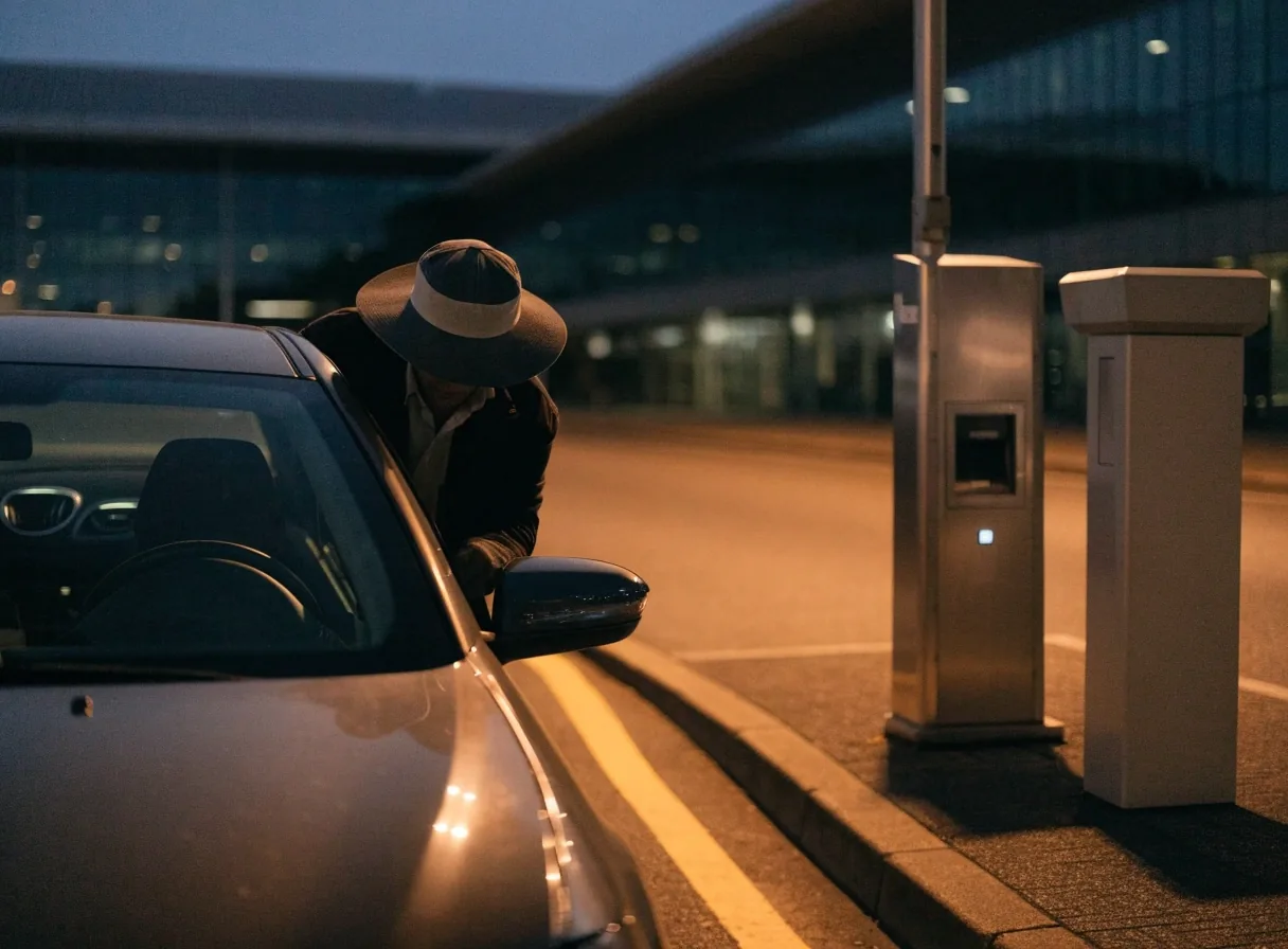 Driver checking details at the entry lane of a Sydney Airport car park