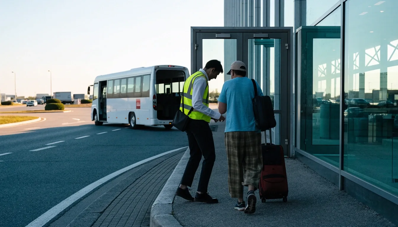 Traveller walking toward a Sydney airport terminal entrance with luggage